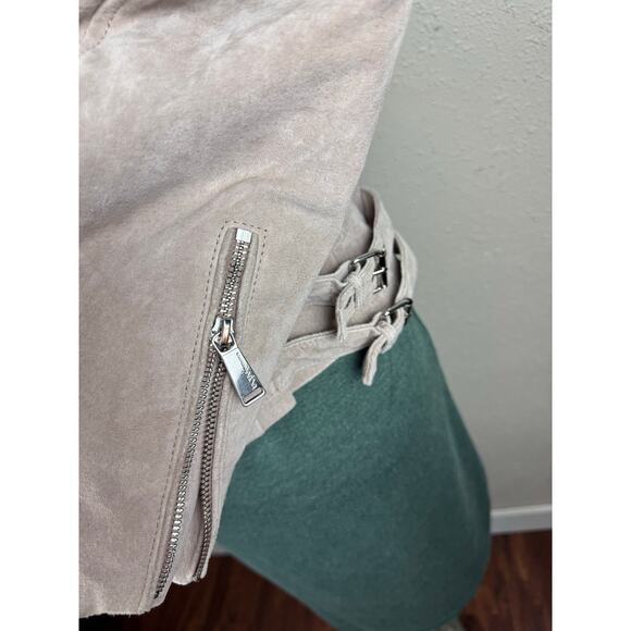 BCBG Leather motto jacket blush pink beige women’s size medium - Picture 7 of 8